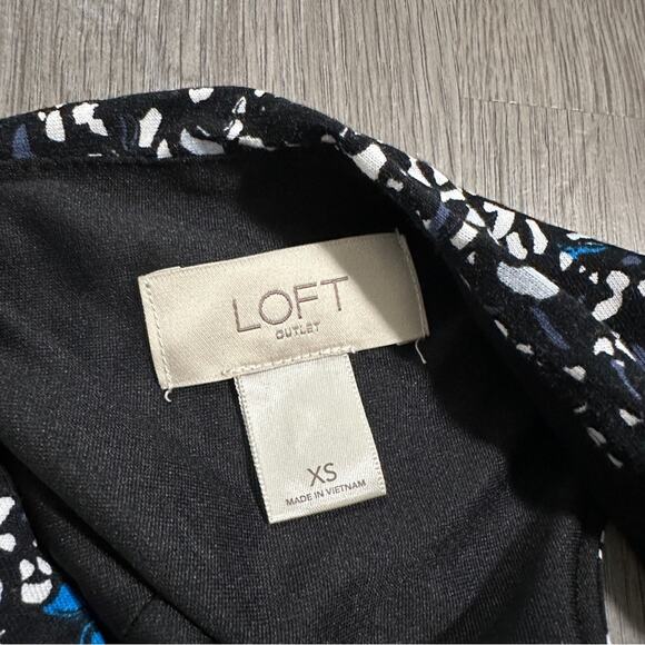 LOFT Outlet Black, White & Blue Geometric Print Sleeveless Faux Wrap Dress Sz XS - Picture 5 of 8